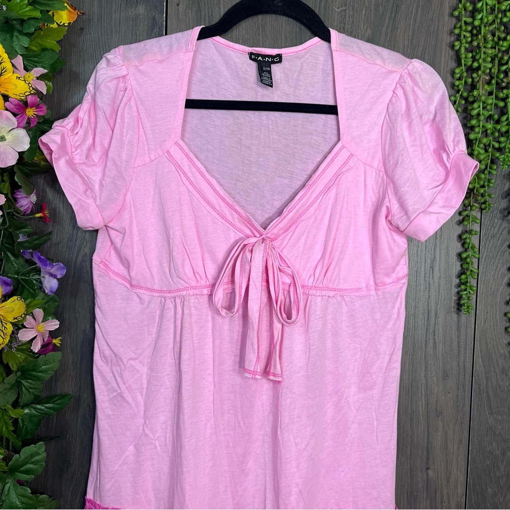 1💙2/$40💙Fang Vintage Y2k Short Sleeved Tie Detail Top Size XL - Picture 3 of 15